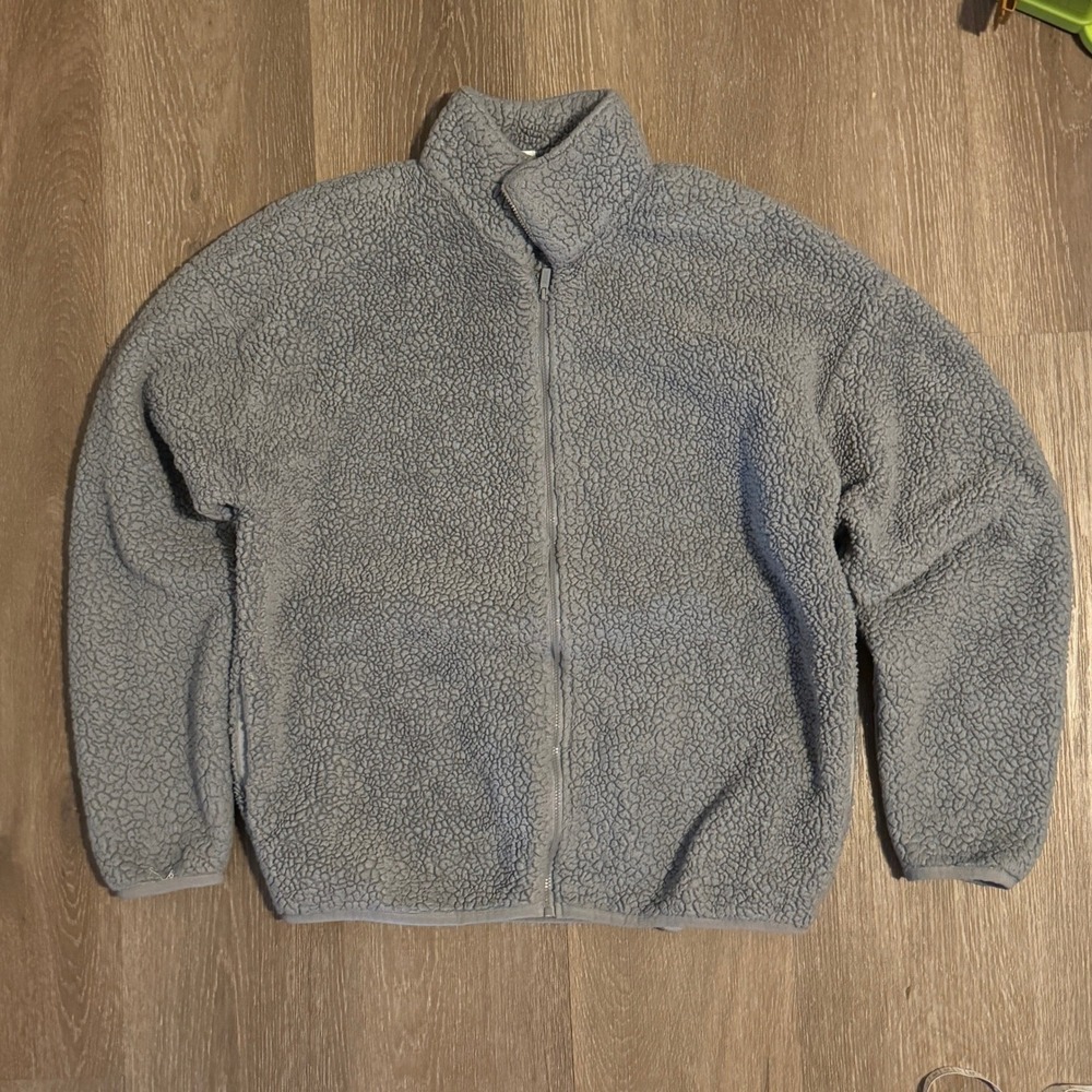 Victorias Secret PINK Teddy Fleece Jacket Gray Full Zip Mock Neck Sherpa Small